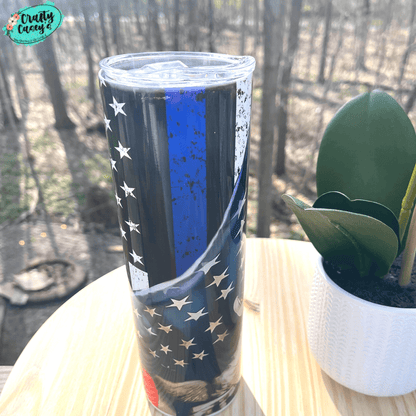 Police Blue Line U.S. Flag Tumbler by Crafty Casey's