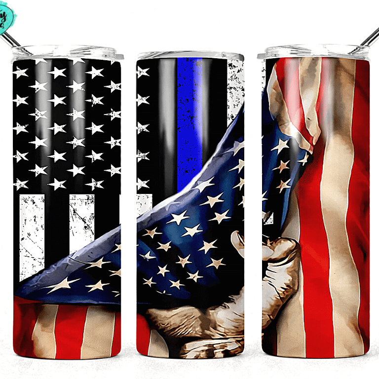 Police Blue Line U.S. Flag Tumbler by Crafty Casey's