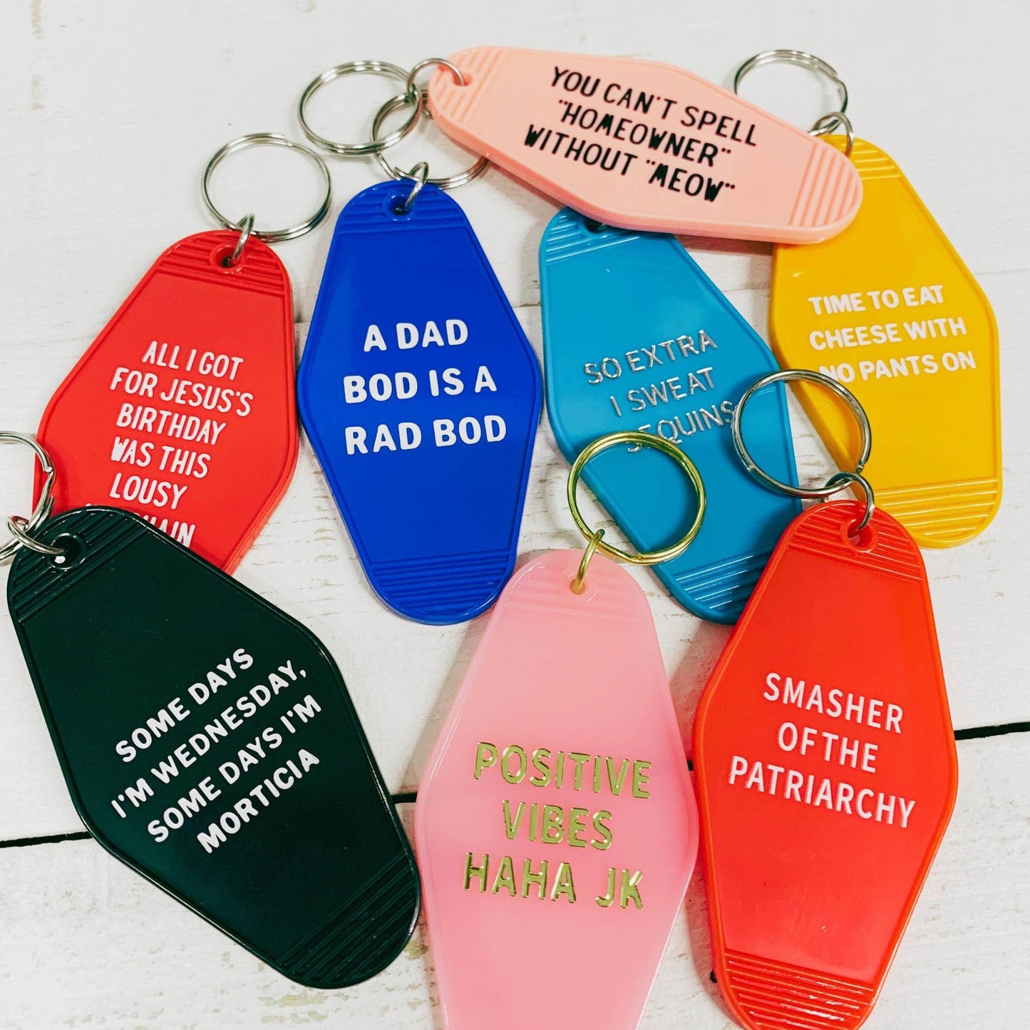 Positive Vibes Haha JK Motel Keychain in Pink by The Bullish Store