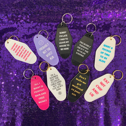 Probably Not the Worst Mom Motel Style Keychain in Purple by The Bullish Store