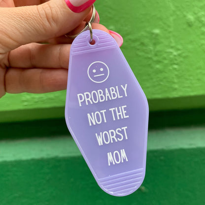 Probably Not the Worst Mom Motel Style Keychain in Purple by The Bullish Store