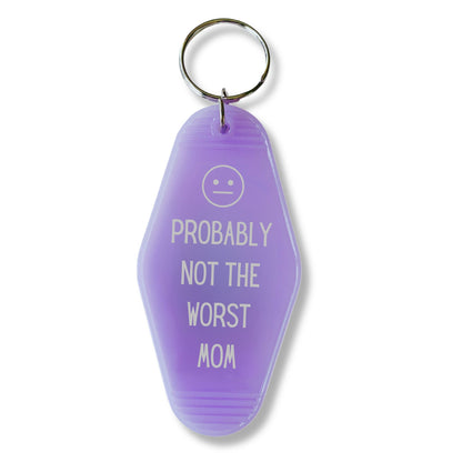 Probably Not the Worst Mom Motel Style Keychain in Purple by The Bullish Store