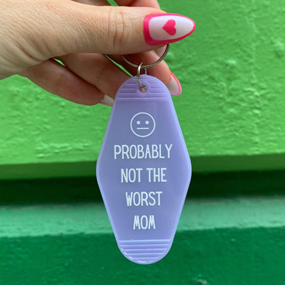 Probably Not the Worst Mom Motel Style Keychain in Purple by The Bullish Store