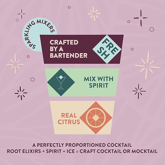 Root Elixirs Mini Cocktail Kit- Sparkling Premium Cocktail Mixers- 4 Cans 7.5 oz & Custom Premium Cocktail Garnish Packet by Farm2Me