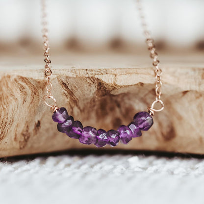 Purple Amethyst Crystal Beaded Bar Necklace by Salt and Sparkle