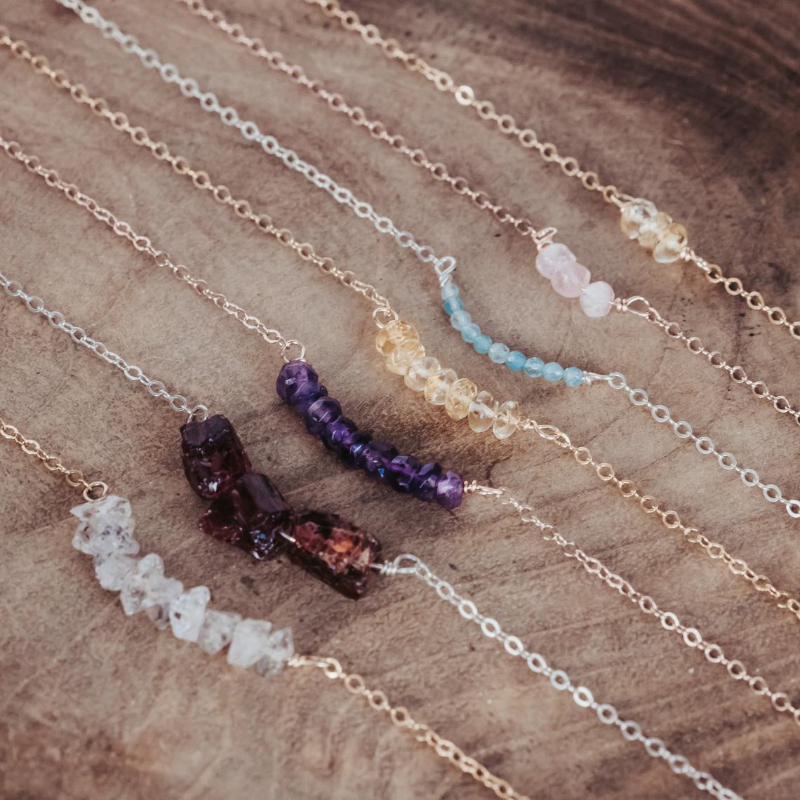 Purple Amethyst Crystal Beaded Bar Necklace by Salt and Sparkle