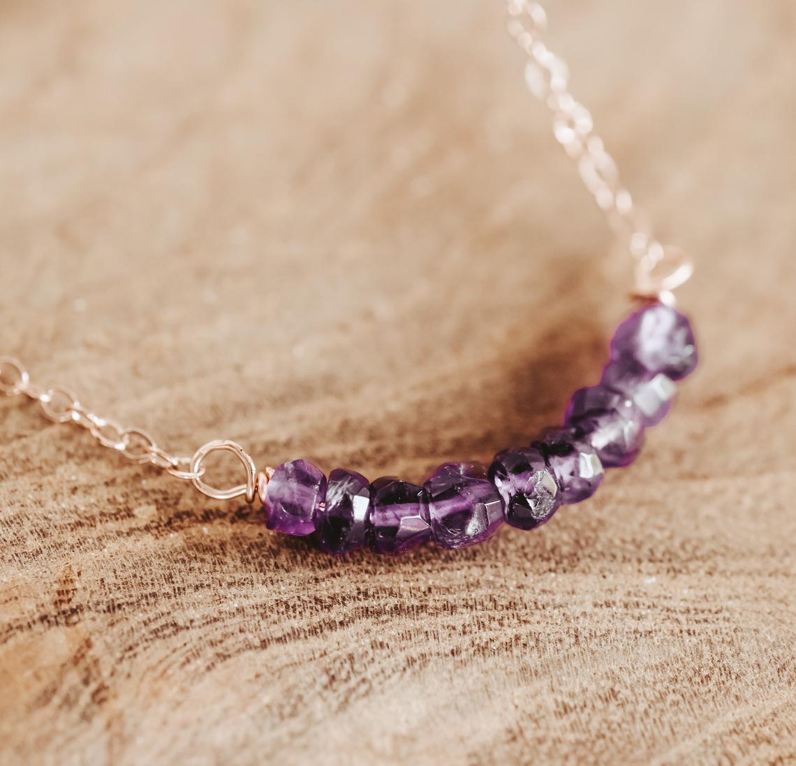 Purple Amethyst Crystal Beaded Bar Necklace by Salt and Sparkle