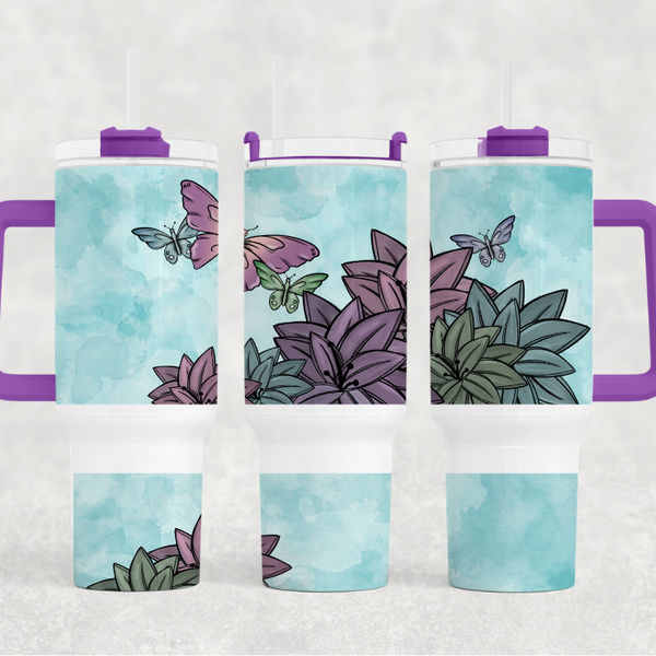 Purple Butterflies 40 oz. Tumbler by Crafty Casey's