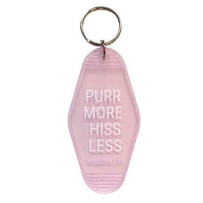 Purr More Hiss Less Motel Style Keychain in Pink Translucent by The Bullish Store