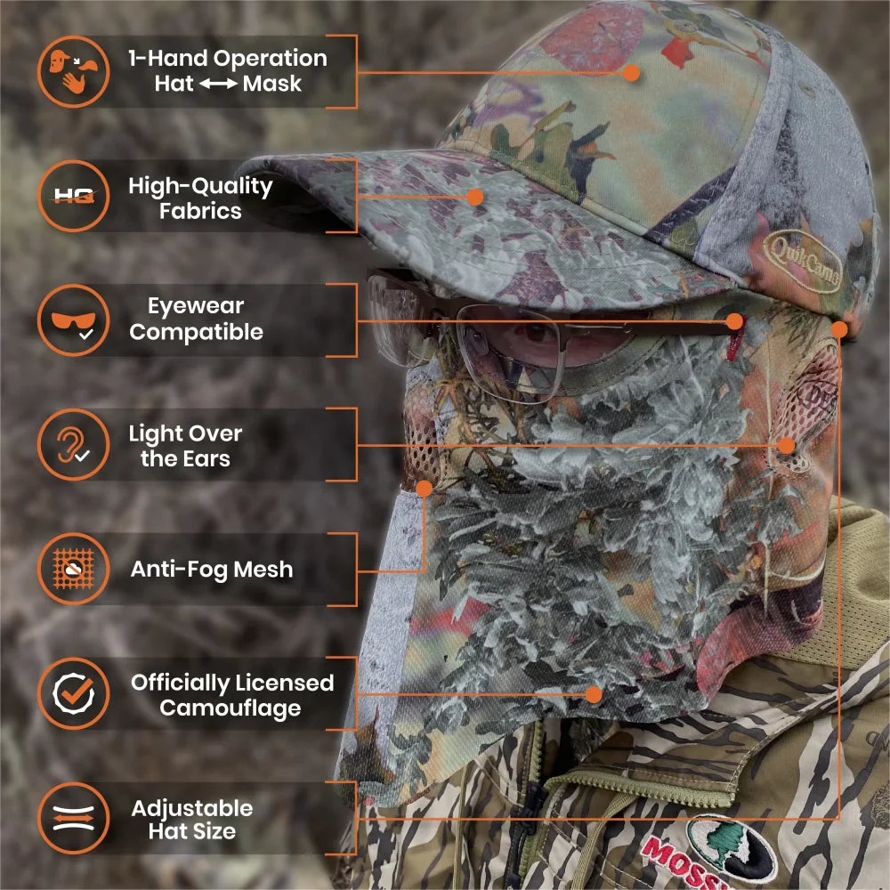 2-in-1 FRONT Face Mask and Camo Hat (Fitted and OSFM) by QuikCamo