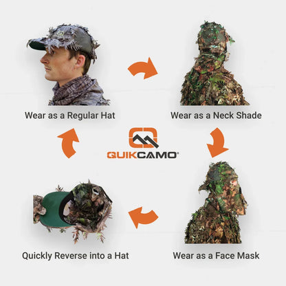 2-in-1 REAR Leafy Face Mask and Camo Hat (Fitted) by QuikCamo