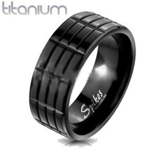 Triple Grooved Solid Titanium Black IP Band Ring by Fashion Hut Jewelry