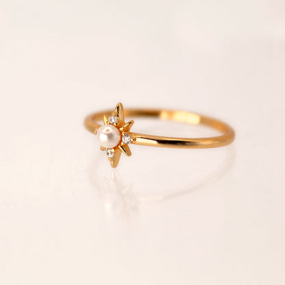 14k Northern Star Akoya Pearl with Diamond Gold Ring by VicStoneNYC Fine Jewelry