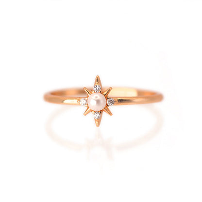 14k Northern Star Akoya Pearl with Diamond Gold Ring by VicStoneNYC Fine Jewelry