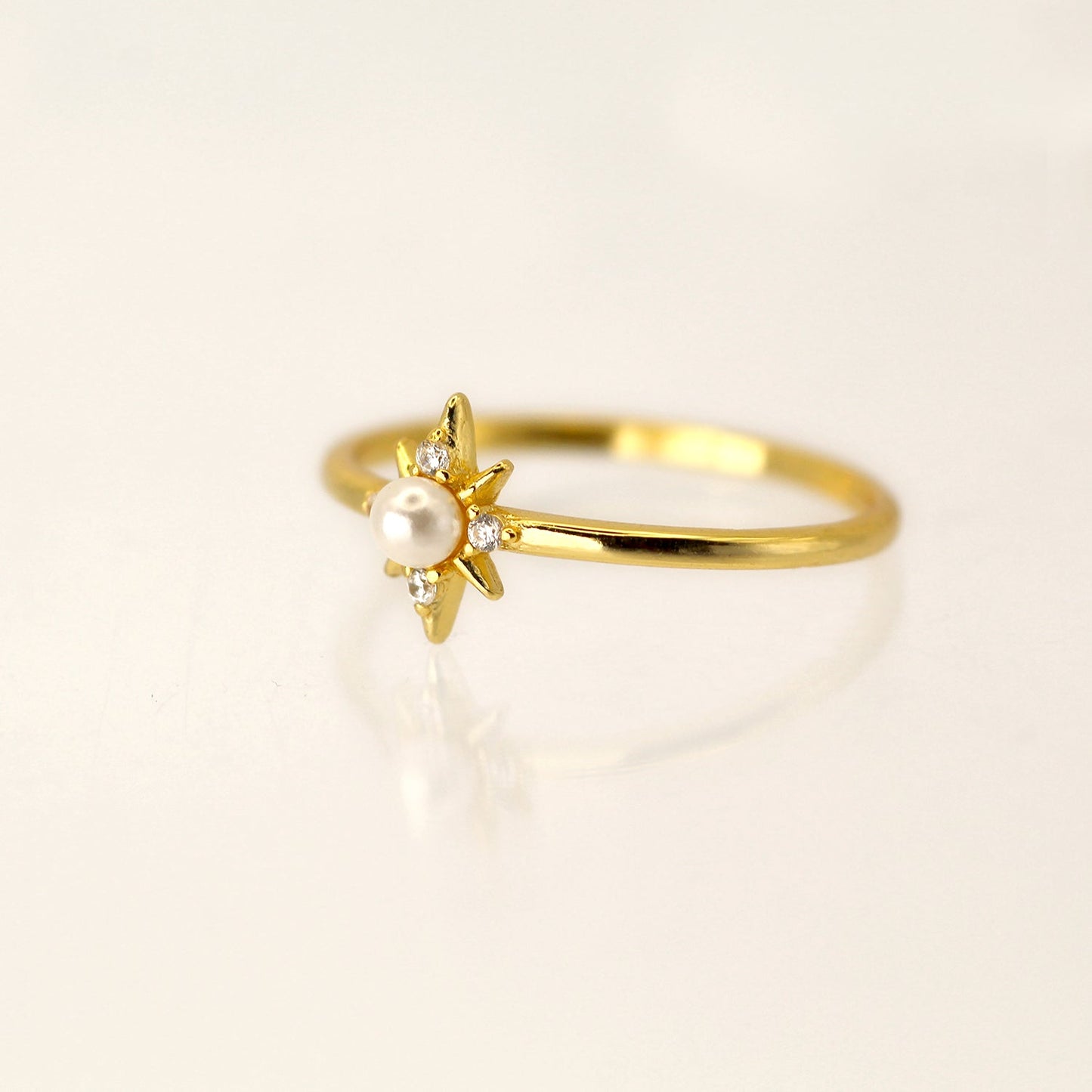 14k Northern Star Akoya Pearl with Diamond Gold Ring by VicStoneNYC Fine Jewelry