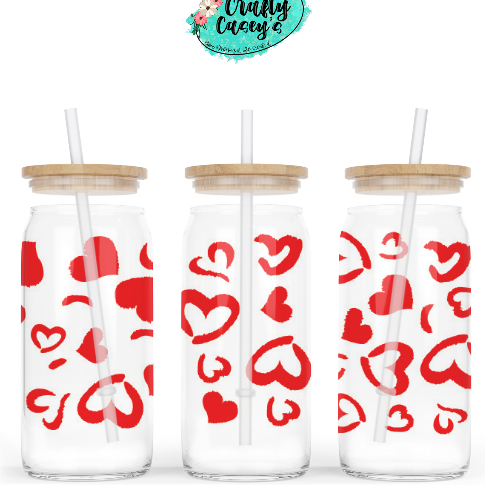 Red Love Heart Gnomes Valentine Beer Can Glasses by Crafty Casey's