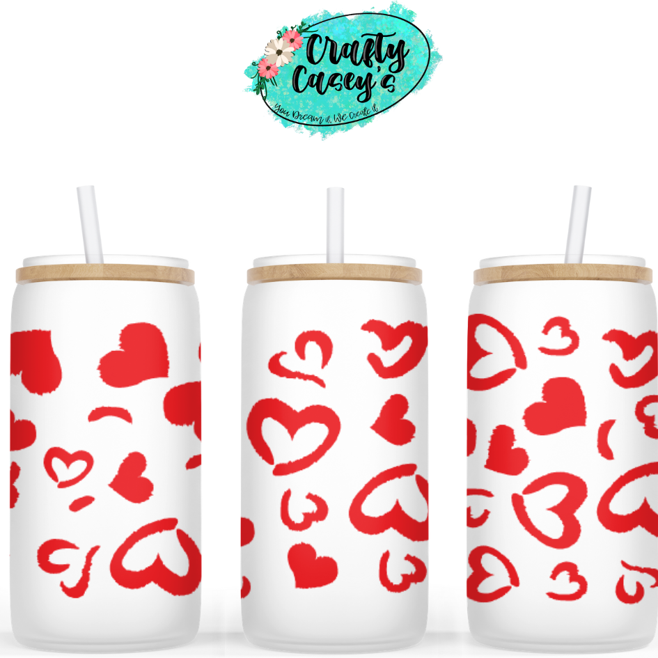 Red Love Heart Gnomes Valentine Beer Can Glasses by Crafty Casey's