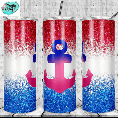 Red White & Blue Anchor- Patriotic Tumbler by Crafty Casey's