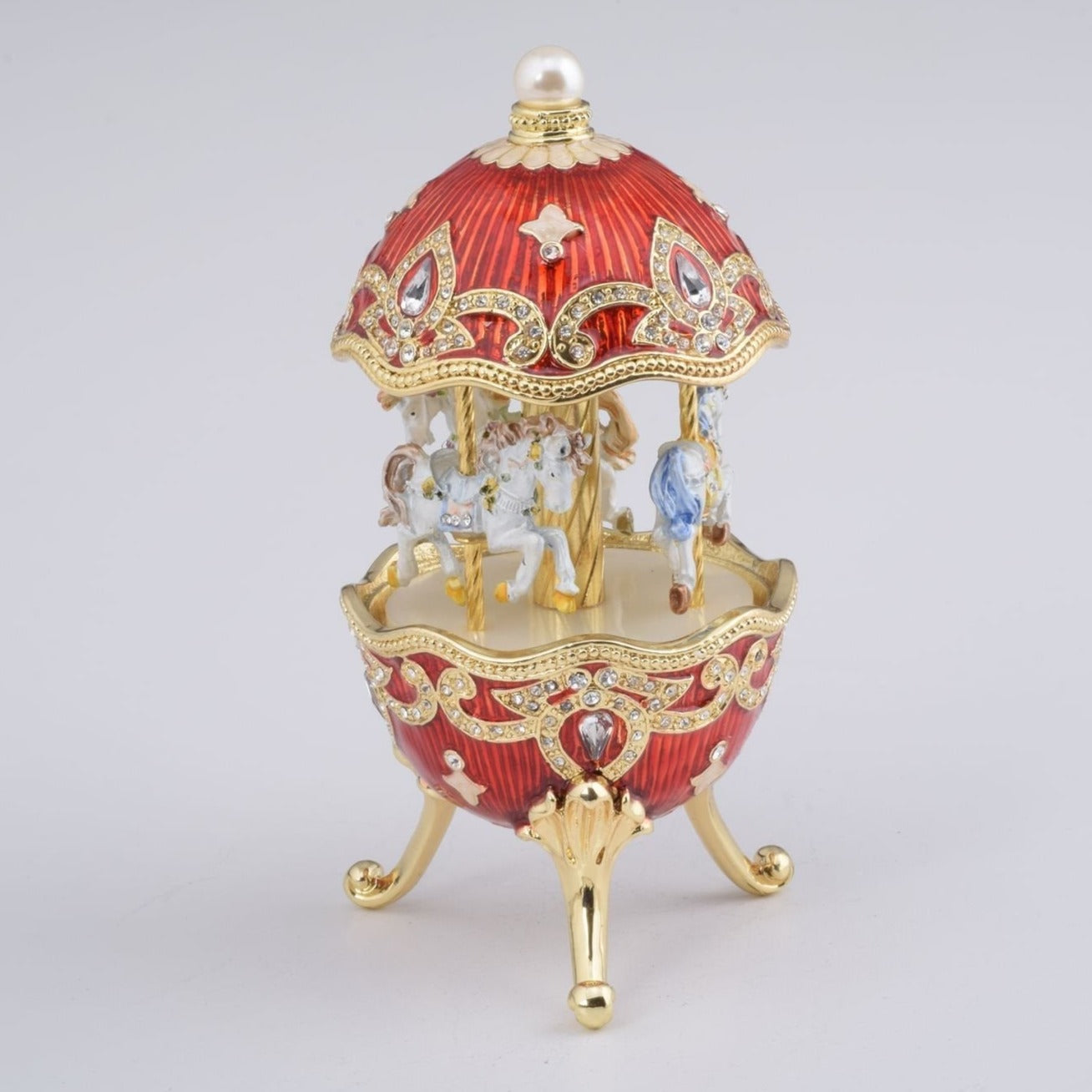 Red Wind up Horse Carousel Faberge Style Egg by Keren Kopal