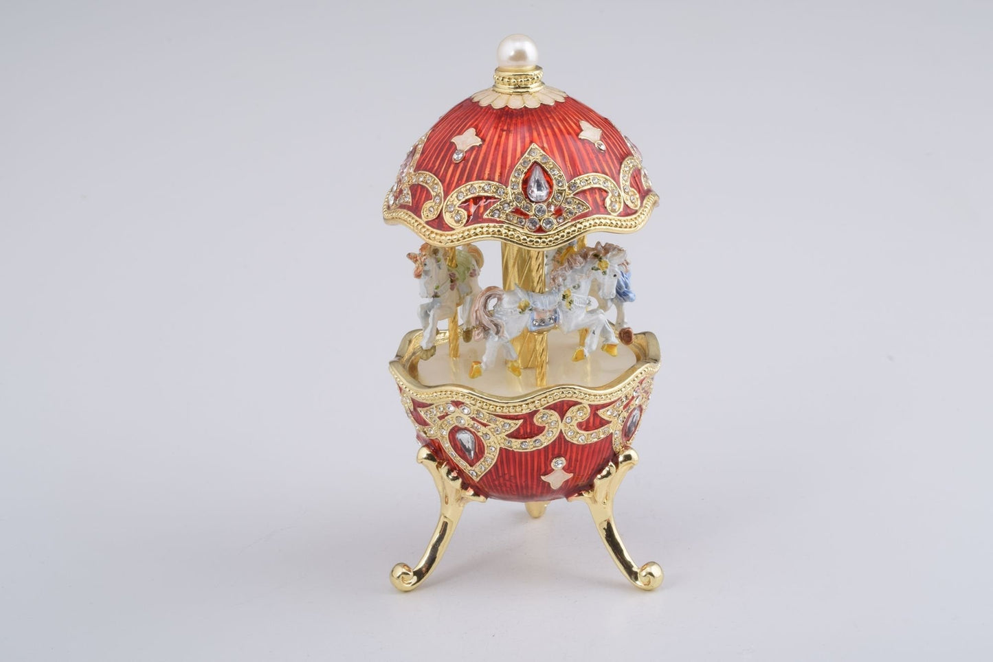 Red Wind up Horse Carousel Faberge Style Egg by Keren Kopal