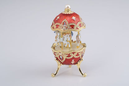 Red Wind up Horse Carousel Faberge Style Egg by Keren Kopal