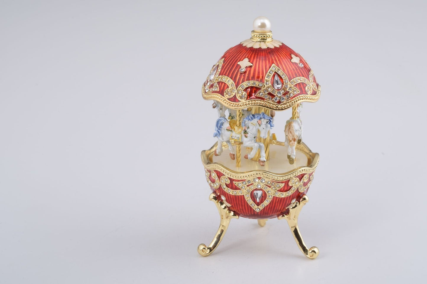 Red Wind up Horse Carousel Faberge Style Egg by Keren Kopal