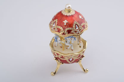 Red Wind up Horse Carousel Faberge Style Egg by Keren Kopal