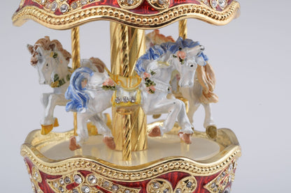 Red Wind up Horse Carousel Faberge Style Egg by Keren Kopal