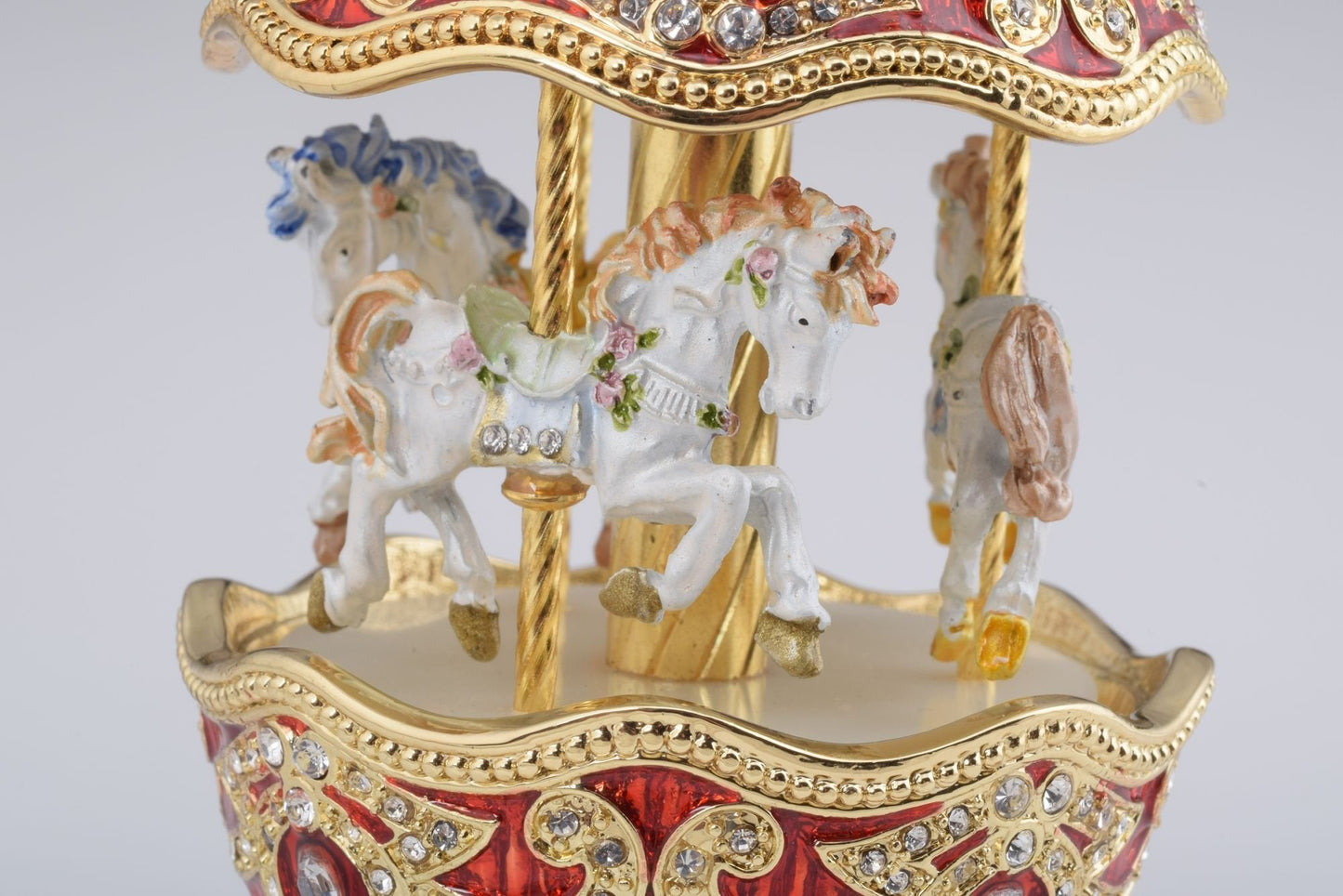 Red Wind up Horse Carousel Faberge Style Egg by Keren Kopal