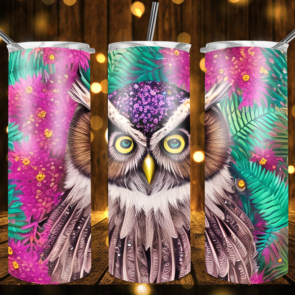 Retro Rainbow Owl Tumbler by Crafty Casey's