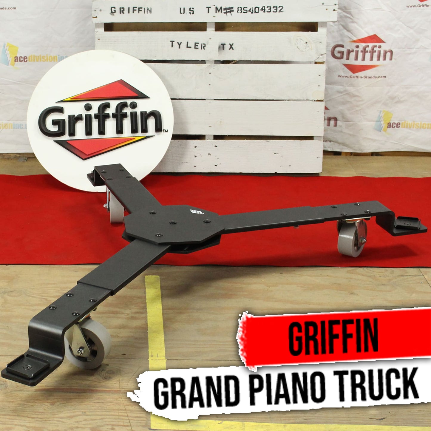 Piano Truck Dolly by GRIFFIN | Spider Mobileer Cart for Concert Baby Grand Pianos | 3 Large Wheel Moving Dollie Stage Stand with Adjustable Legs | Adjustable Universal Sturdy Placement Mount Holder by GeekStands.com