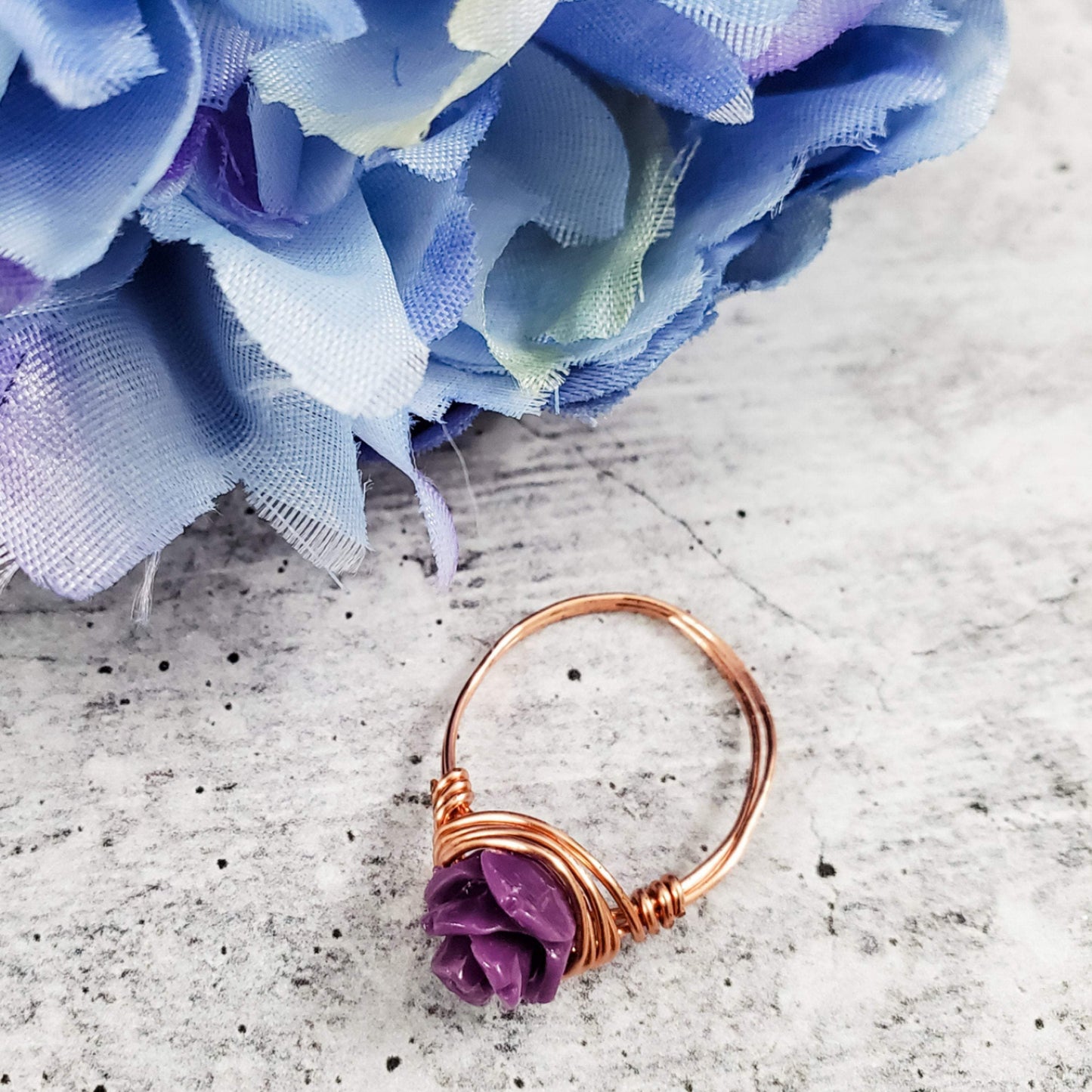 Rose Bead Wire Wrapped Ring by Salt and Sparkle