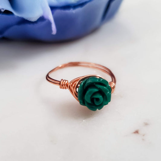 Rose Bead Wire Wrapped Ring by Salt and Sparkle