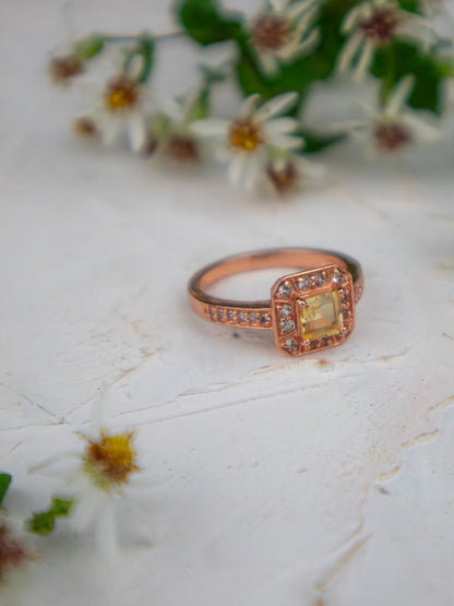 Rose Gold, Citrine and Zircon Pave Cushion Cut Ring by Ash & Rose