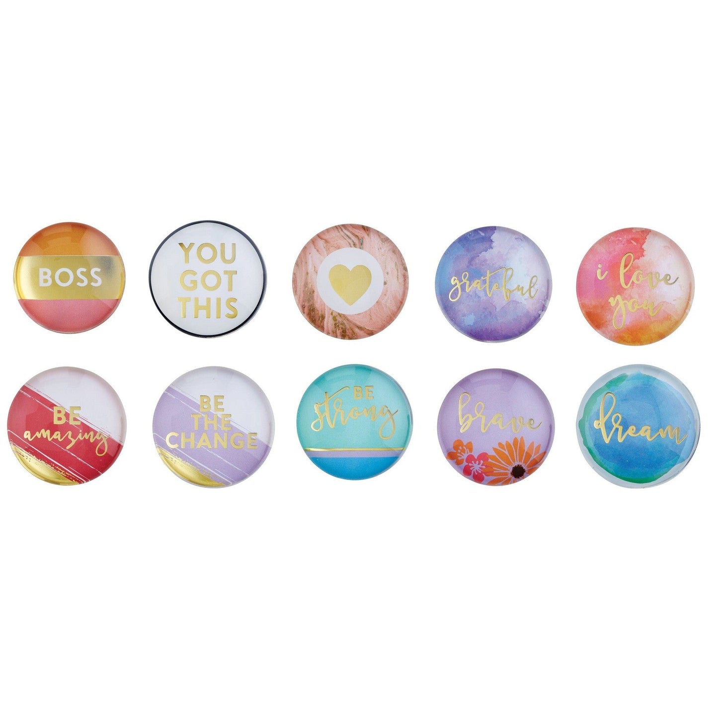 Round Glass Magnets | Metallic Gold Text | 10 Options Mix and Match by The Bullish Store