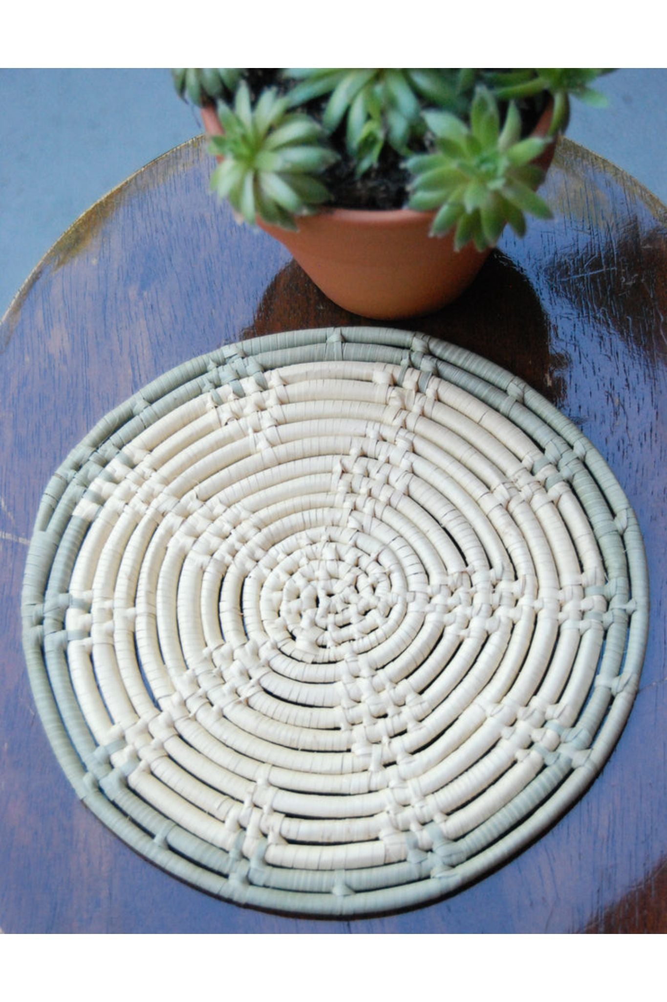 Round 8 inch Trivet with Sage Trim by 2nd Story Goods