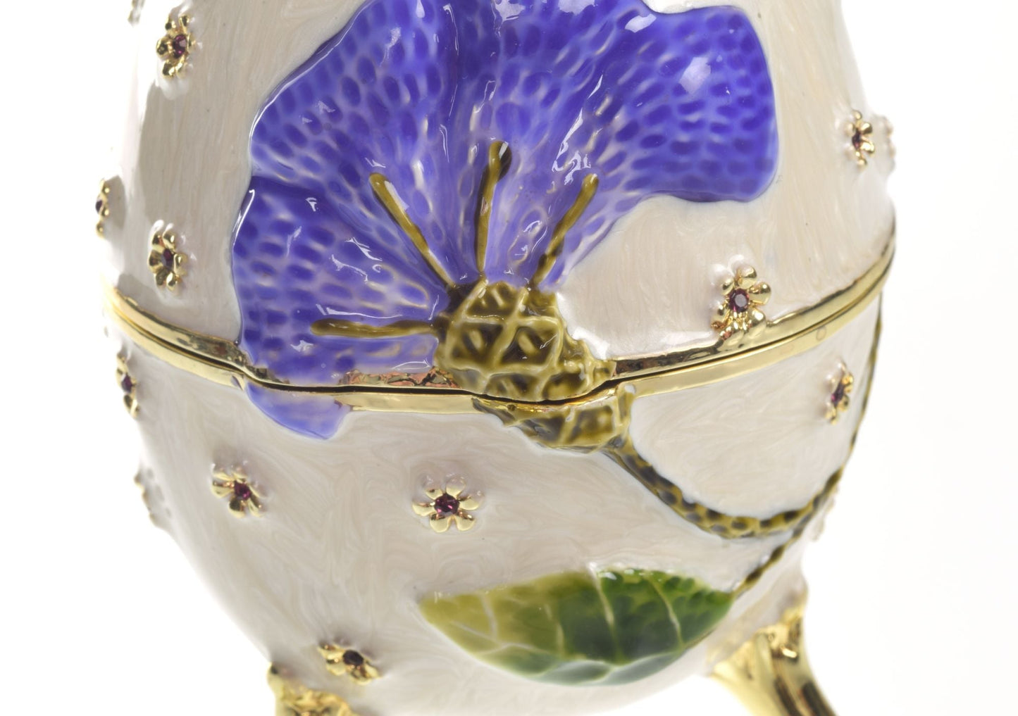 White with Blue flower Music box Fur Elise by Beethoven Faberge Egg by Keren Kopal