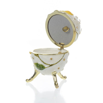 White with Yellow flower Music box Fur Elise by Beethoven Faberge Egg by Keren Kopal