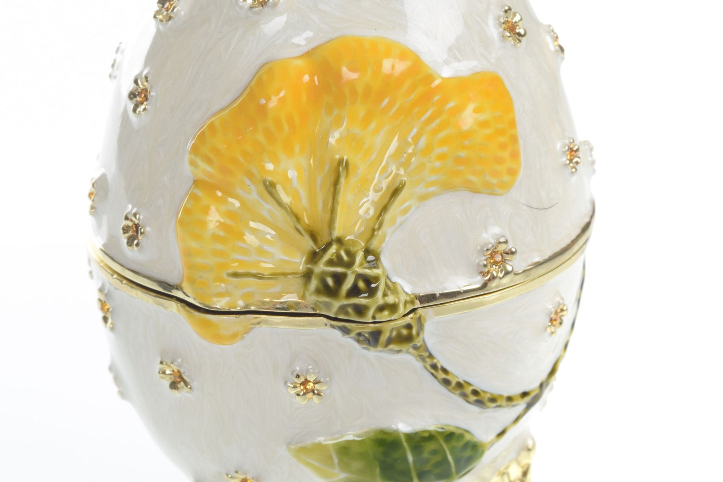 White with Yellow flower Music box Fur Elise by Beethoven Faberge Egg by Keren Kopal