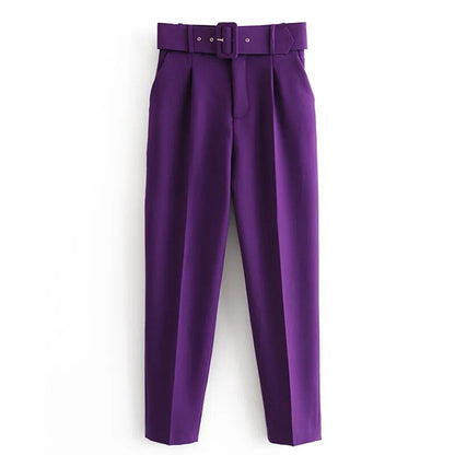 Women's Trousers Suit With Belt High Waist by BlakWardrob