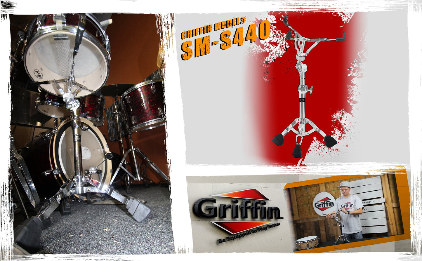 Premium Snare Drum Stand by GRIFFIN - Double Braced Heavy-Duty Weight Mount for Snares, Tom Drums & Adjustable Practice Pad - Percussion Hardware Kit by GeekStands.com