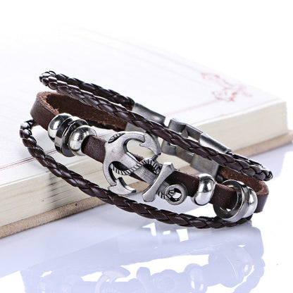 Multi Layer Vegan Leather Bracelet With Anchor by Onetify