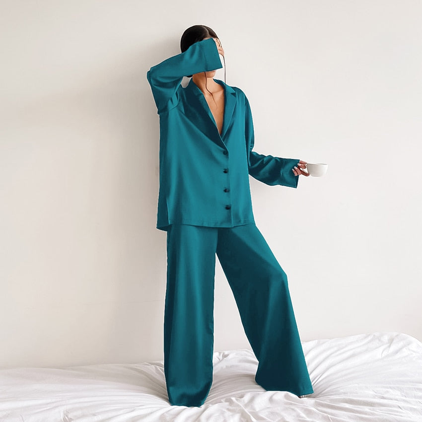 Oversized Satin Silk Sleepwear Low Cut Sexy Pajamas For Women by BlakWardrob