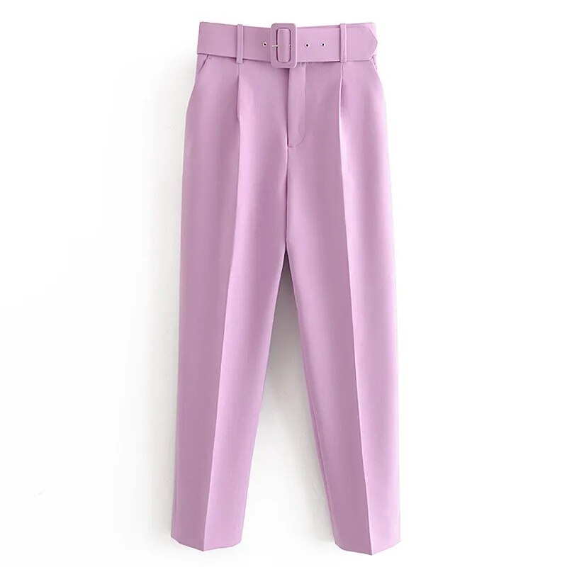 Women's Trousers Suit With Belt High Waist by BlakWardrob