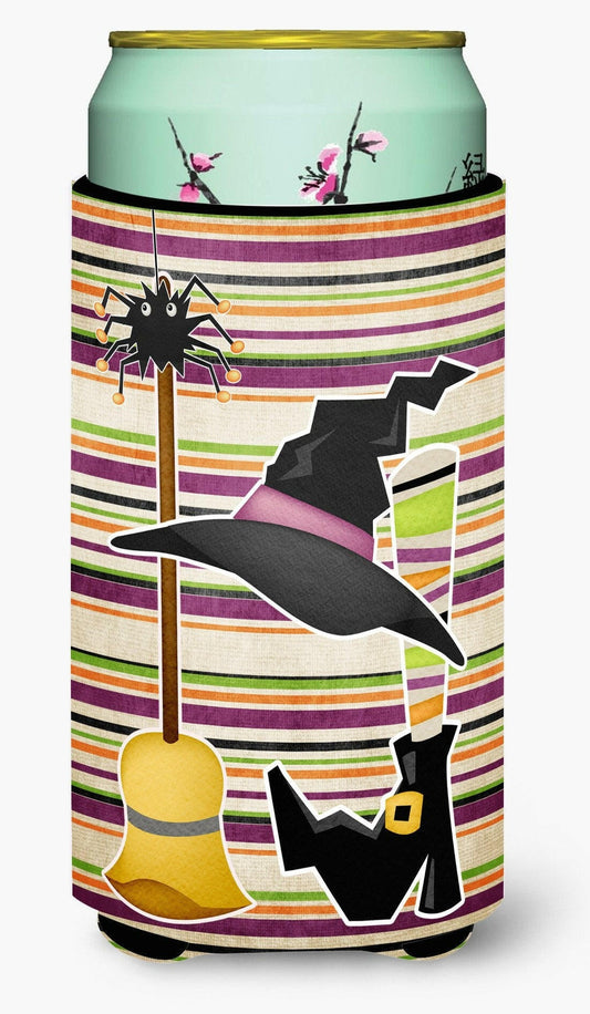 Witch Costume and Broom on Stripes Halloween  Tall Boy Beverage Insulator Beverage Insulator Hugger by Caroline's Treasures