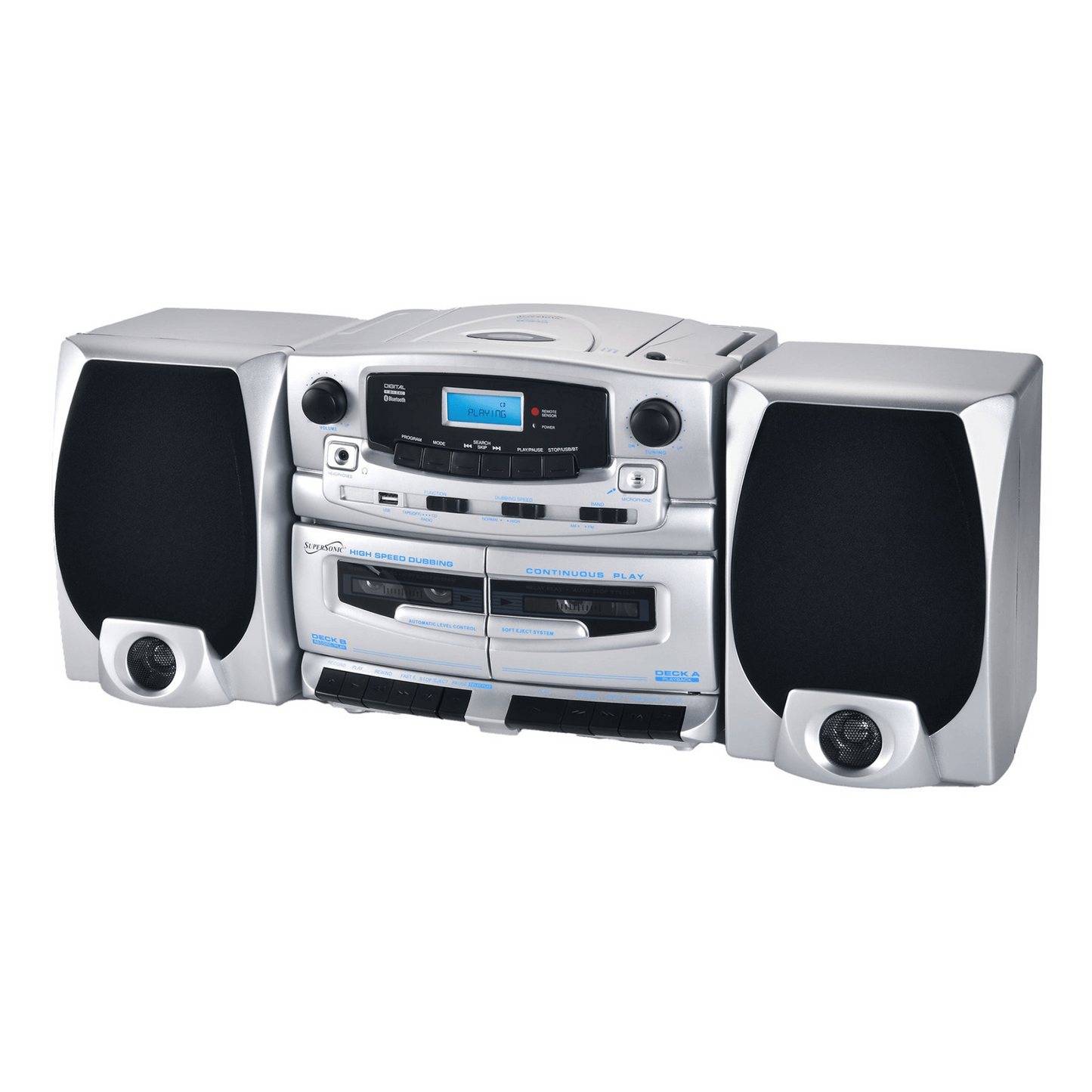 Bluetooth Audio System with Double Cassette Recorder & Built-In Mic (SC-2121BT) by Jupiter Gear Home