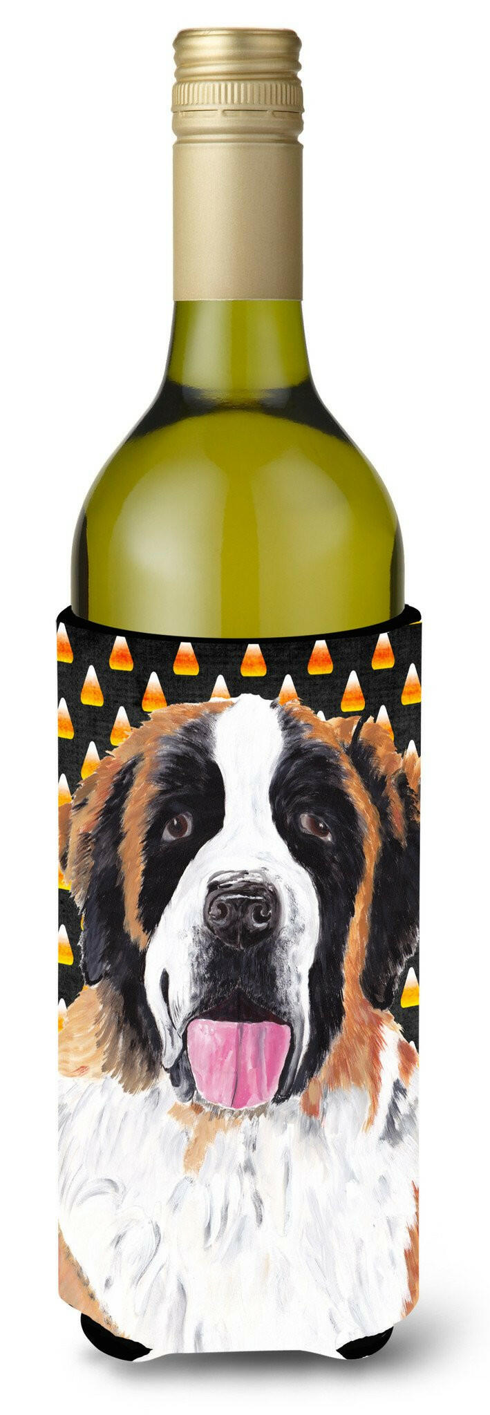 Saint Bernard Candy Corn Halloween Portrait Wine Bottle Beverage Insulator Beverage Insulator Hugger by Caroline's Treasures