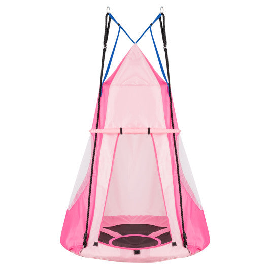 2-in-1 40 Inch Kids Hanging Chair Detachable Swing Tent Set-Pink by VYSN