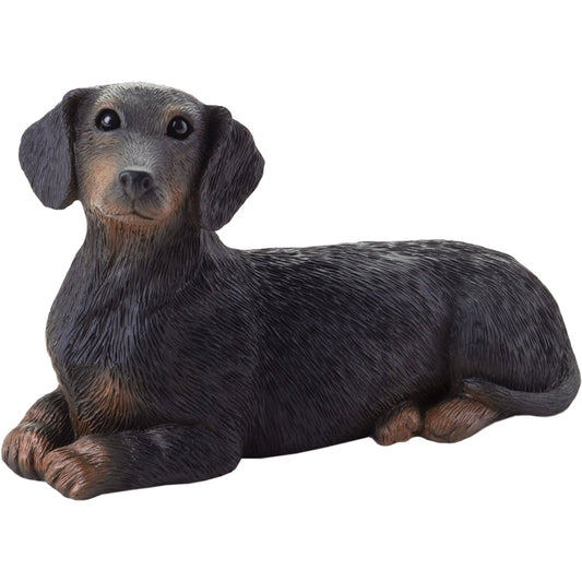 Sandicast "Small Size" Lying Black Dachshund Dog Sculpture by Present Paper