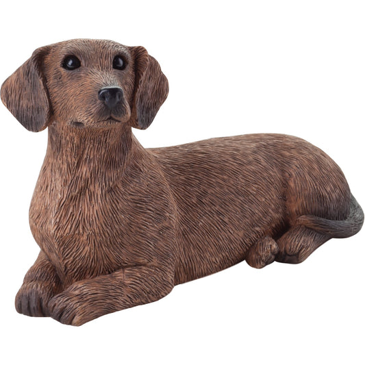 Sandicast "Small Size" Lying Red Dachshund Dog Sculpture by Present Paper